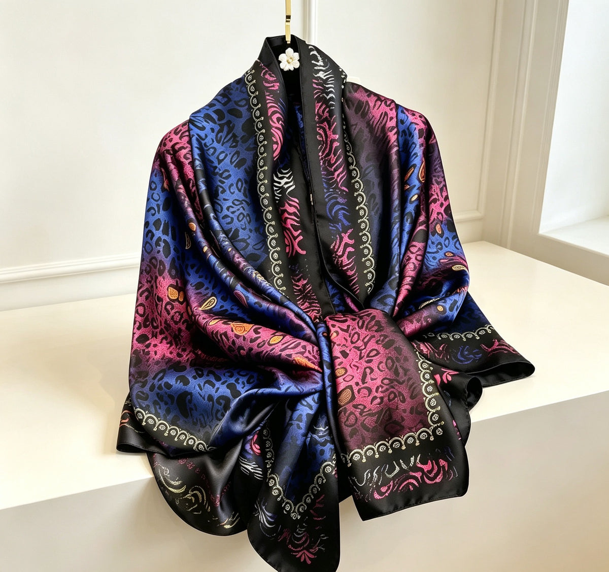 Women's Lijin Satin Scarf Floral Print Shawl