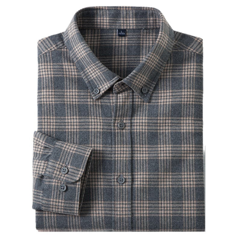 Pure Cotton Brushed Plaid Shirt for Men