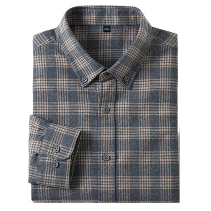Pure Cotton Brushed Plaid Shirt for Men