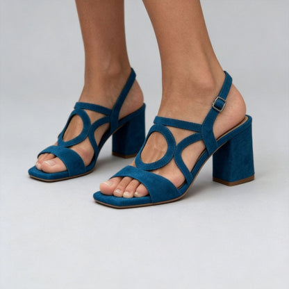 Womens High Heel Square Toe Buckle Strap Sandals