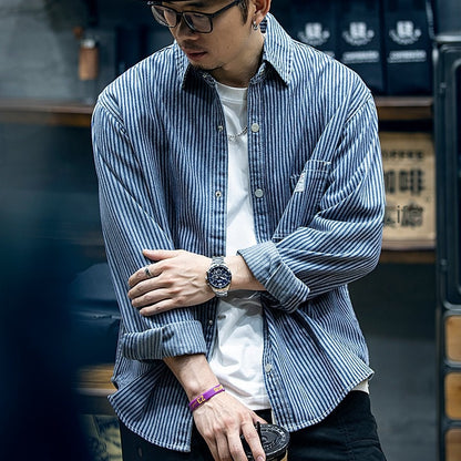 Vintage and trendy denim shirt for men in spring and autumn