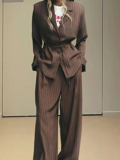 Striped Blazer and High-Waisted Pants Set