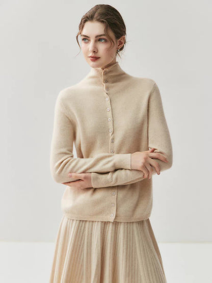 Cashmere wool rolled-edge high-neck sweater