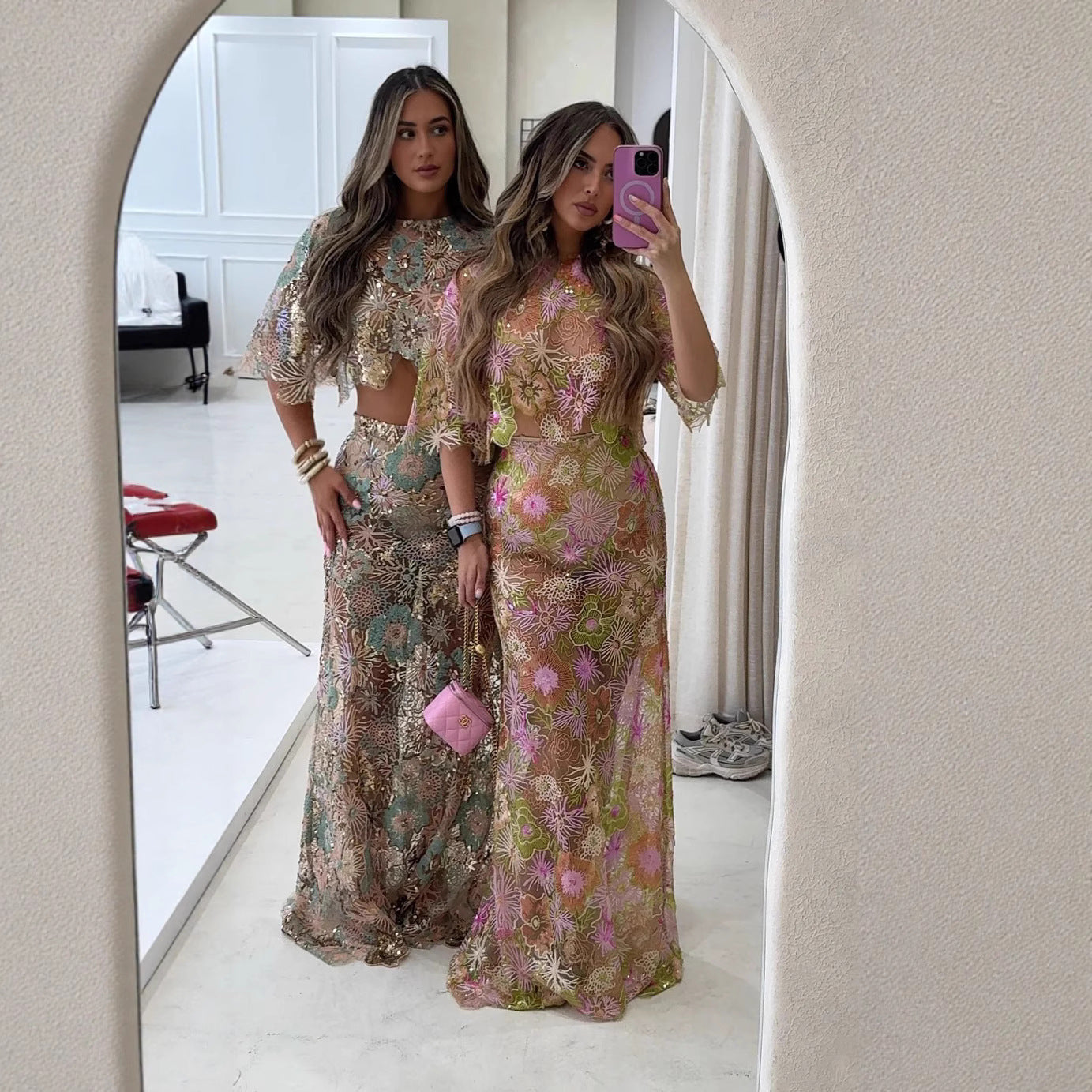 Borduurwerk Pailletten Zware Industrie Feestrok Pak Kort/Lang