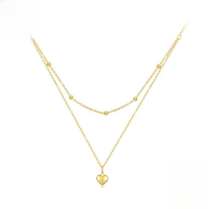 S925 Sterling Silver Heart Necklace Double Layer Layered Clavicle Chain