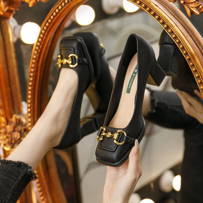 Retro Square Toe Mary Jane Low Heel Shoes