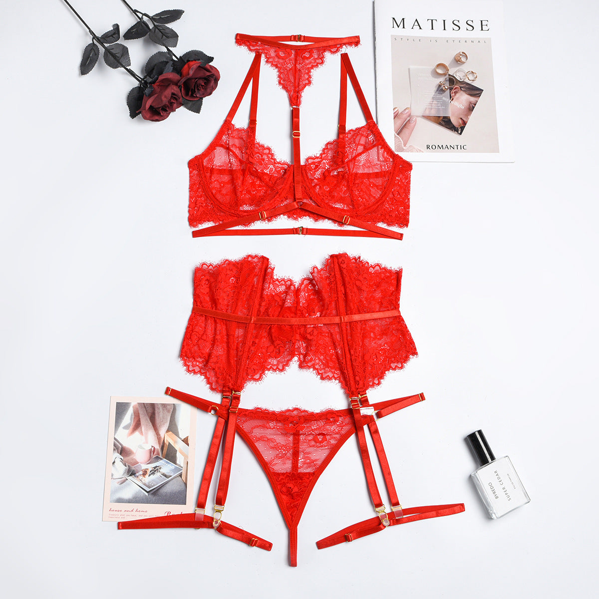 Transparent Lace Lingerie Set with Underwire