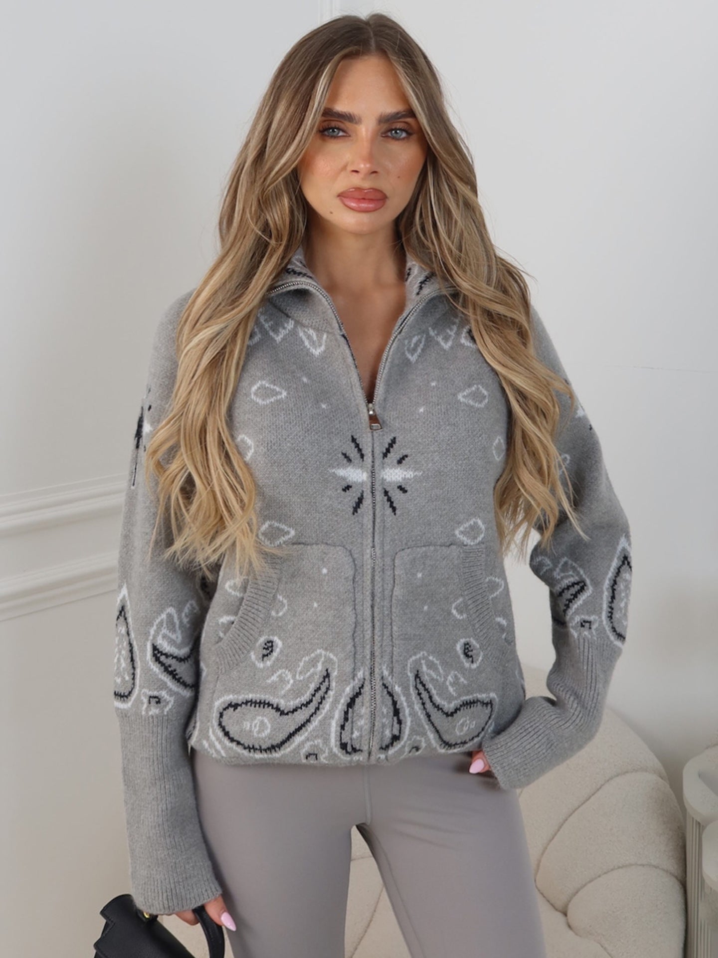 Retro Paisley Print Knitted Cardigan