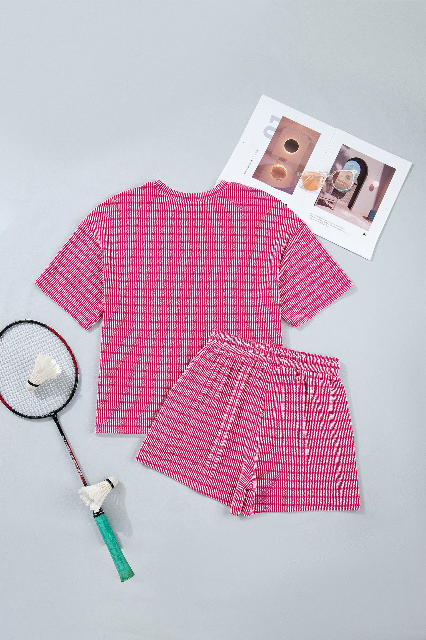 T-shirt met opstaande ribbels los model en shorts met trekkoord in de taille 2-delige set