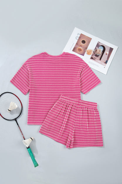 T-shirt met opstaande ribbels los model en shorts met trekkoord in de taille 2-delige set
