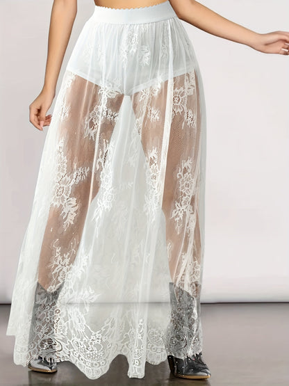 Lace see through midi skirt, long skirt