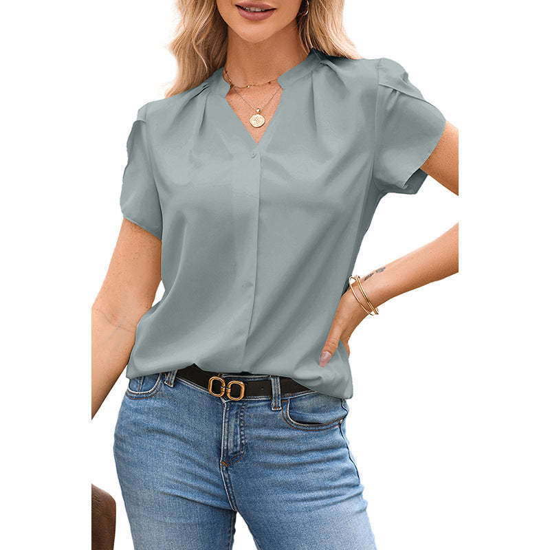 Effen kleur pullover V-hals chiffon blouse