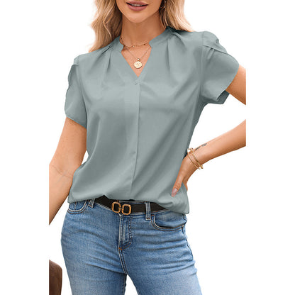 Effen kleur pullover V-hals chiffon blouse