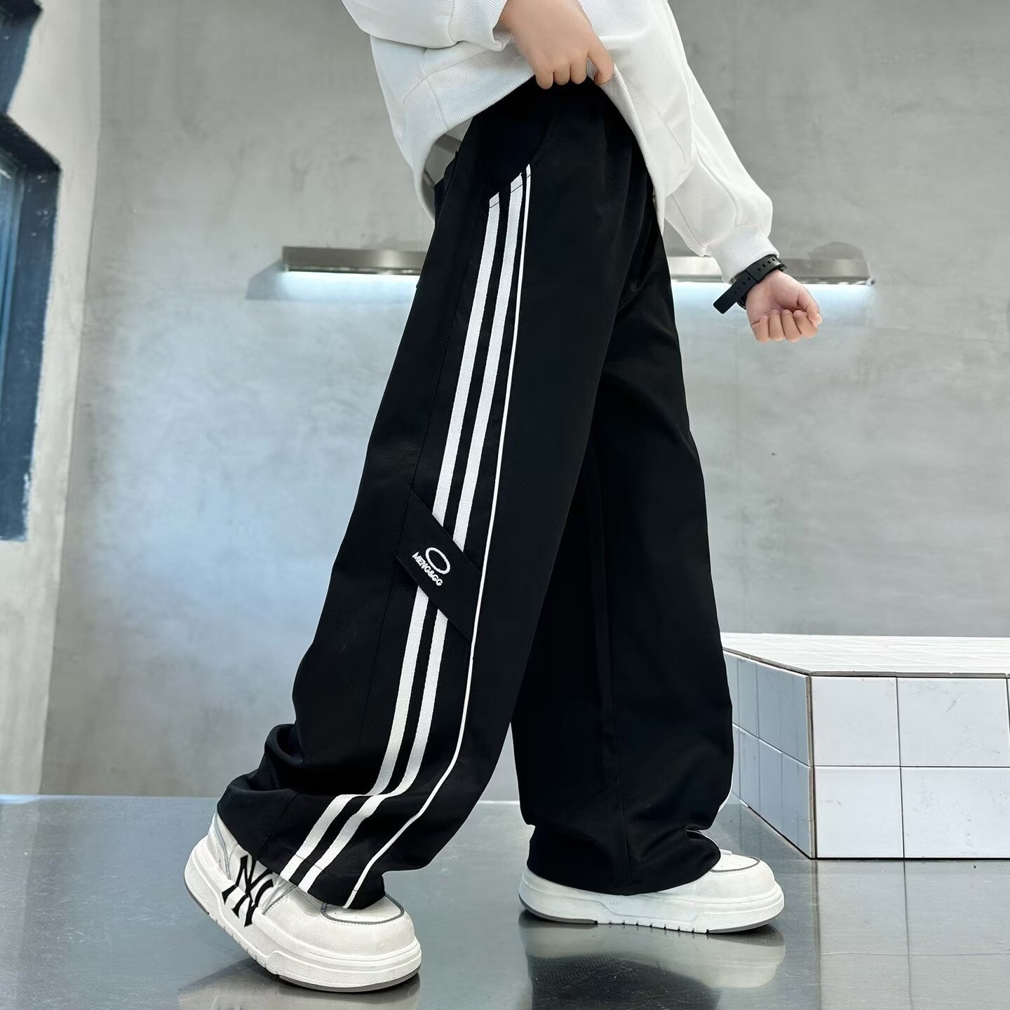 Casual Loose Wide Leg Drawstring Pants for Boys Straight Leg Comfortable Kids Pants
