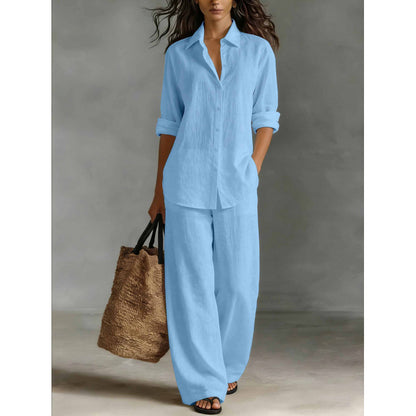 Casual katoen-linnen blouse en broekset voor dames