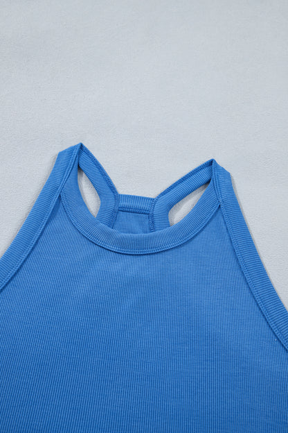 Geribde slim-fit tanktop en minirok met elastische taille 2-delige set