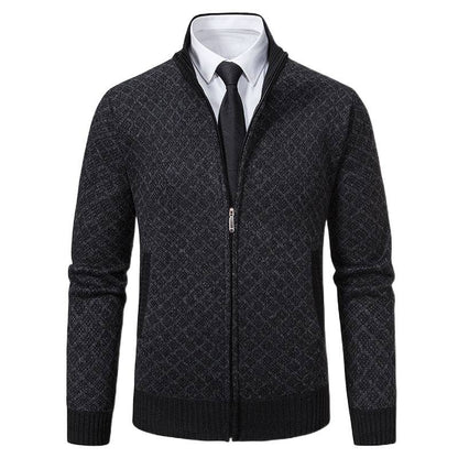 Autumn and Winter Velvet Thickeneded Casual Cardigan Sweater Men's Stand-Up Collar Outer Hooded Zipper Knitted Sweater Jacket