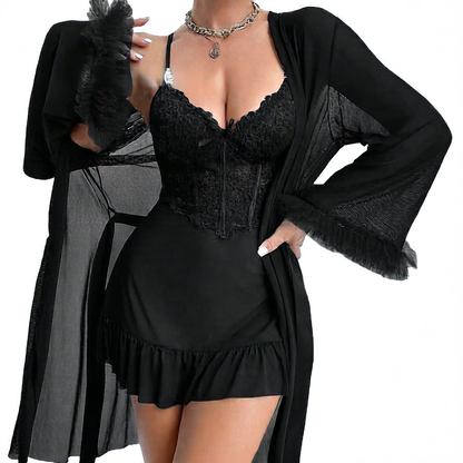 Sheer Lace Lingerie Nightdress Set