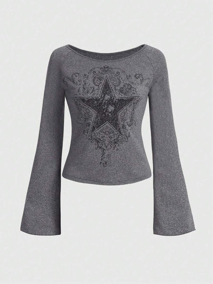 Big V-Neck Classic Micro Long Sleeve Top T-shirt