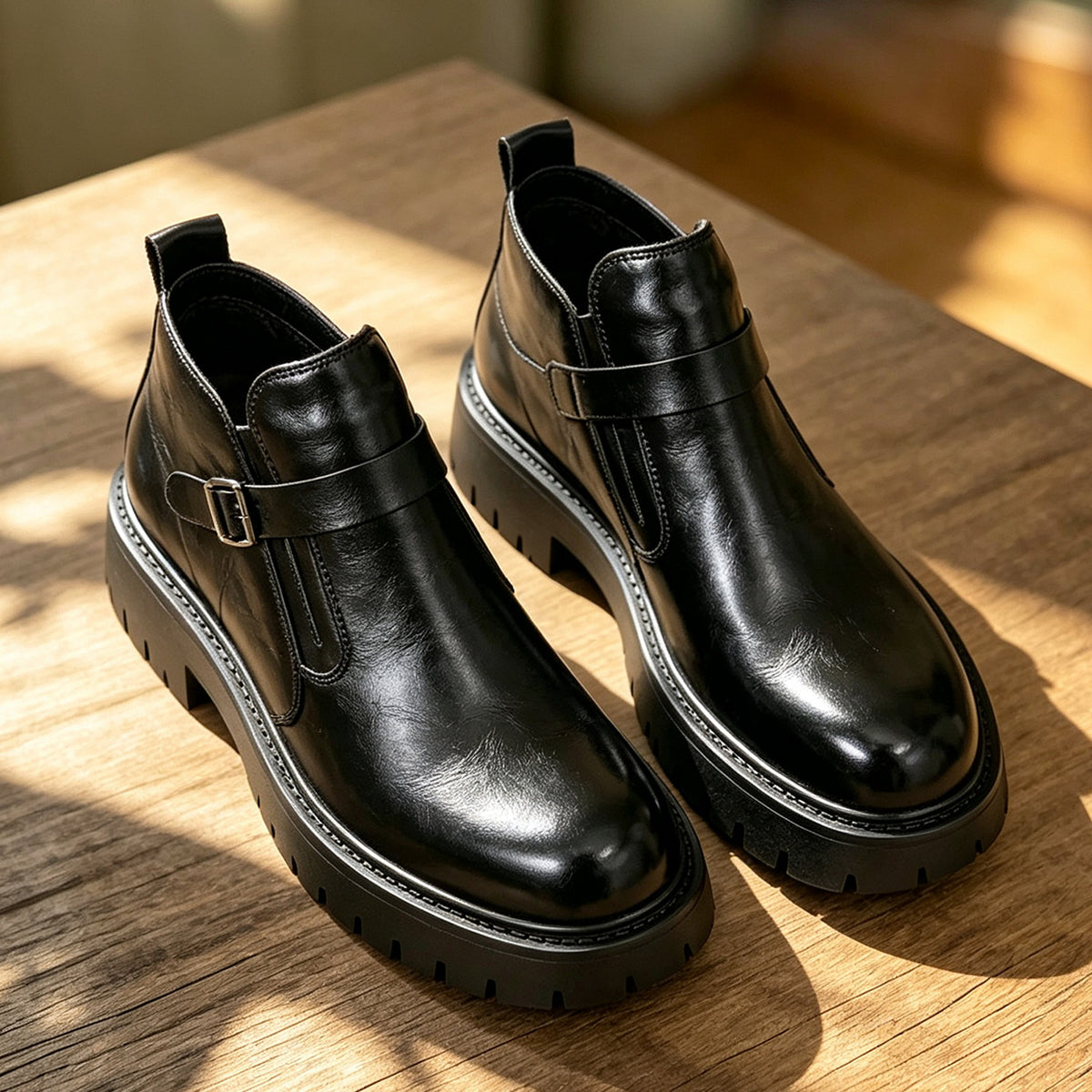 Mens Chunky Heel Leather Boots