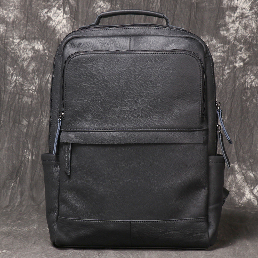Retro genuine cowhide double-shoulder computer backpack