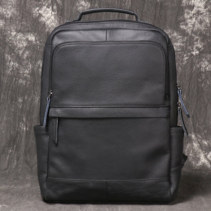 Retro genuine cowhide double-shoulder computer backpack