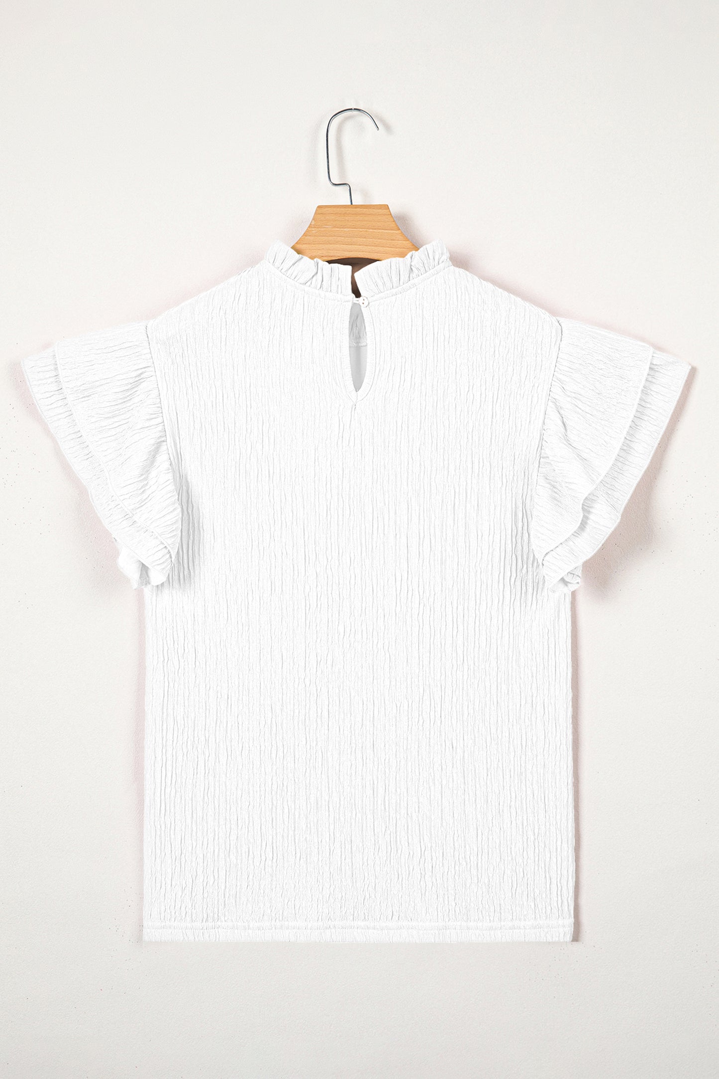 Effen blouse met textuur en ruches korte mouwen