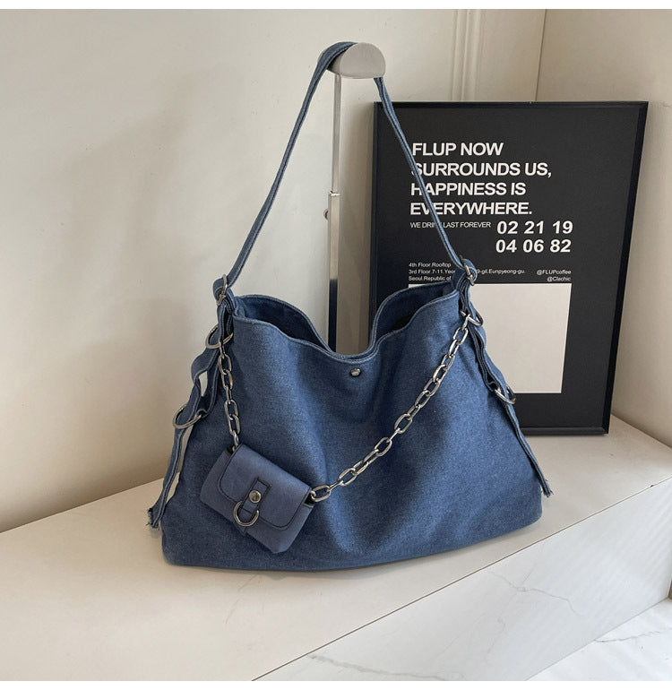 Women Denim Tote Bag Large Capacity Shoulder Crossbody Bag