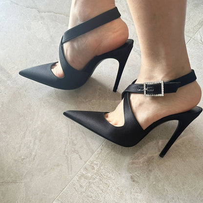 Pointed-toe rhinestone stiletto heels