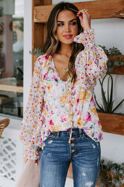 Casual Cakewalk blouse met bloemenprint en smockwerk