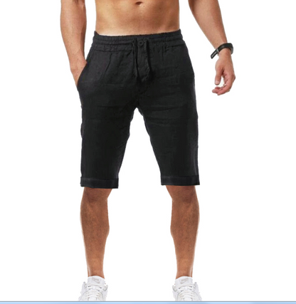Summer new men's casual sports pants cotton and linen shorts solid color linen five-point pants