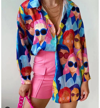 Zomeroverhemd met abstracte print voor dames Europees en Amerikaans design