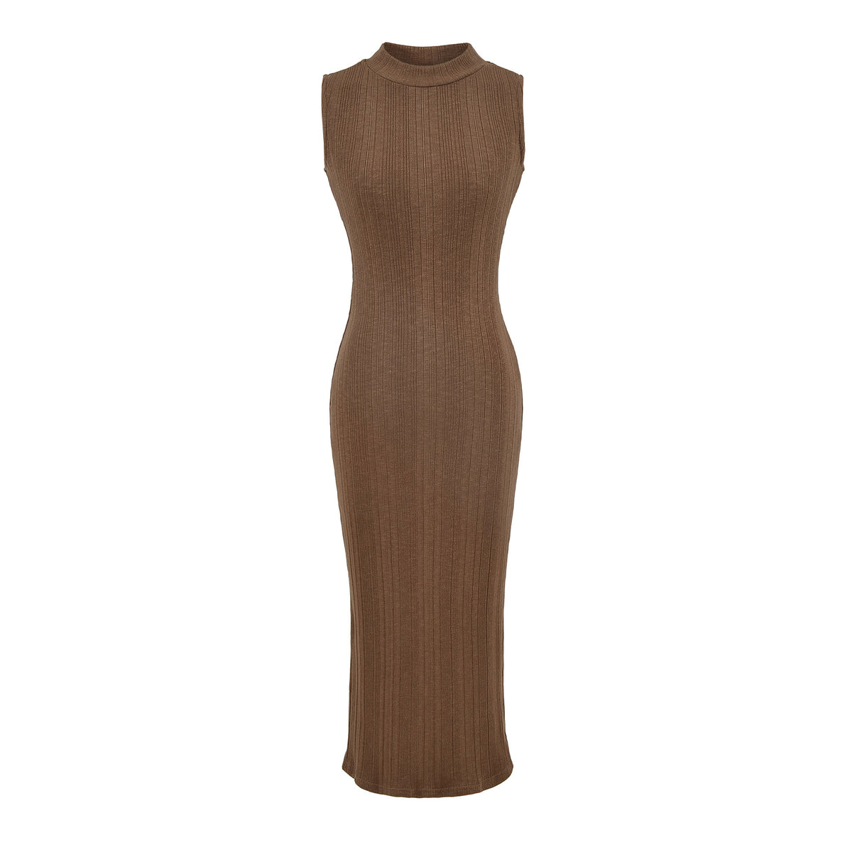 Sleeveless Ribbed Knit Dress with Slit