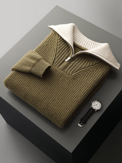Pure Wool Knitted Jacket Convertible Turtleneck Mens Sweater