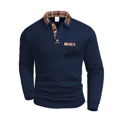 Klassiek geruit poloshirt met lange mouwen voor heren