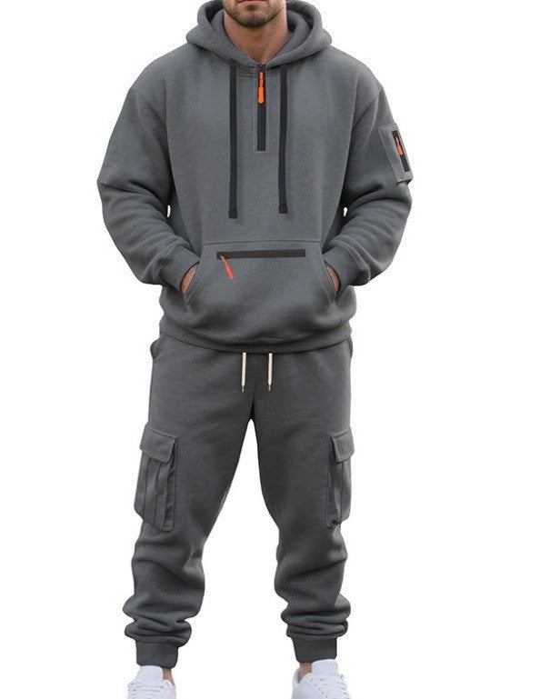 Mens Half Zip Hooded Sweatshirt and Joggers Set