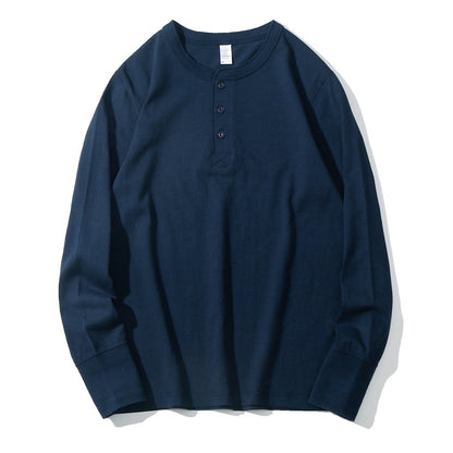 Men's Heavyweight Pure Cotton Henry Collar Long-Sleeve Slim Fit T-Shirt