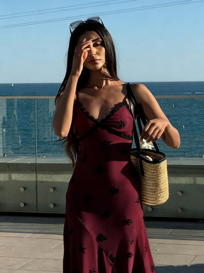 French Style Lace Splicing V-Neck Slim Suspender Dress