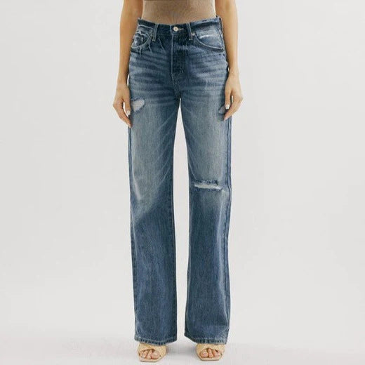 Amerikaanse retro jeans met hoge taille en wijde pijpen