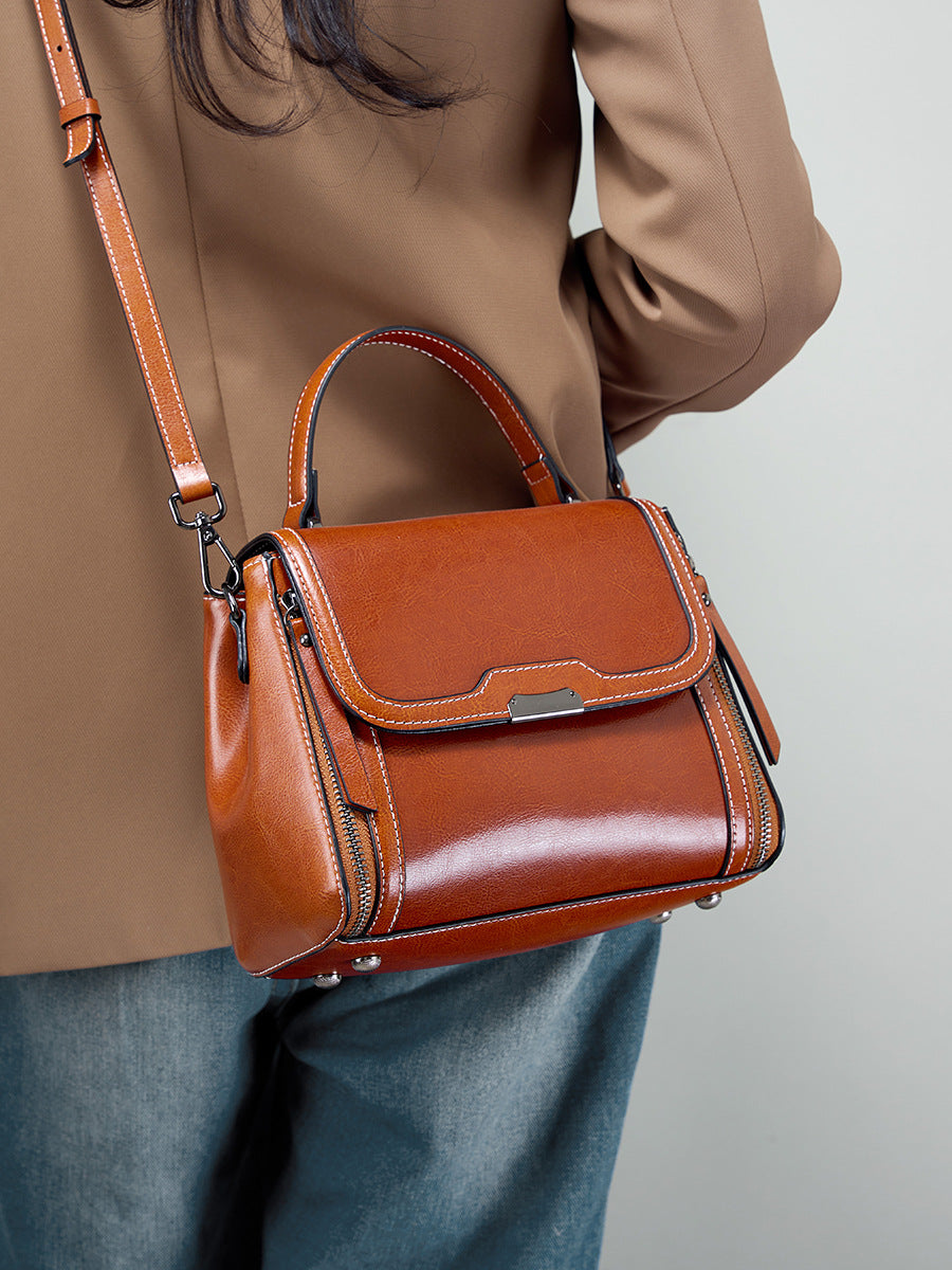 Cowhide Leather Crossbody Handbag