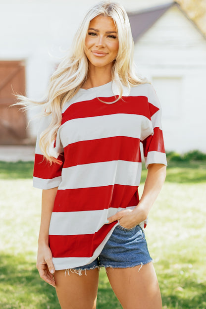 Oversized gestreepte T-shirt met kleurblokken en korte mouwen