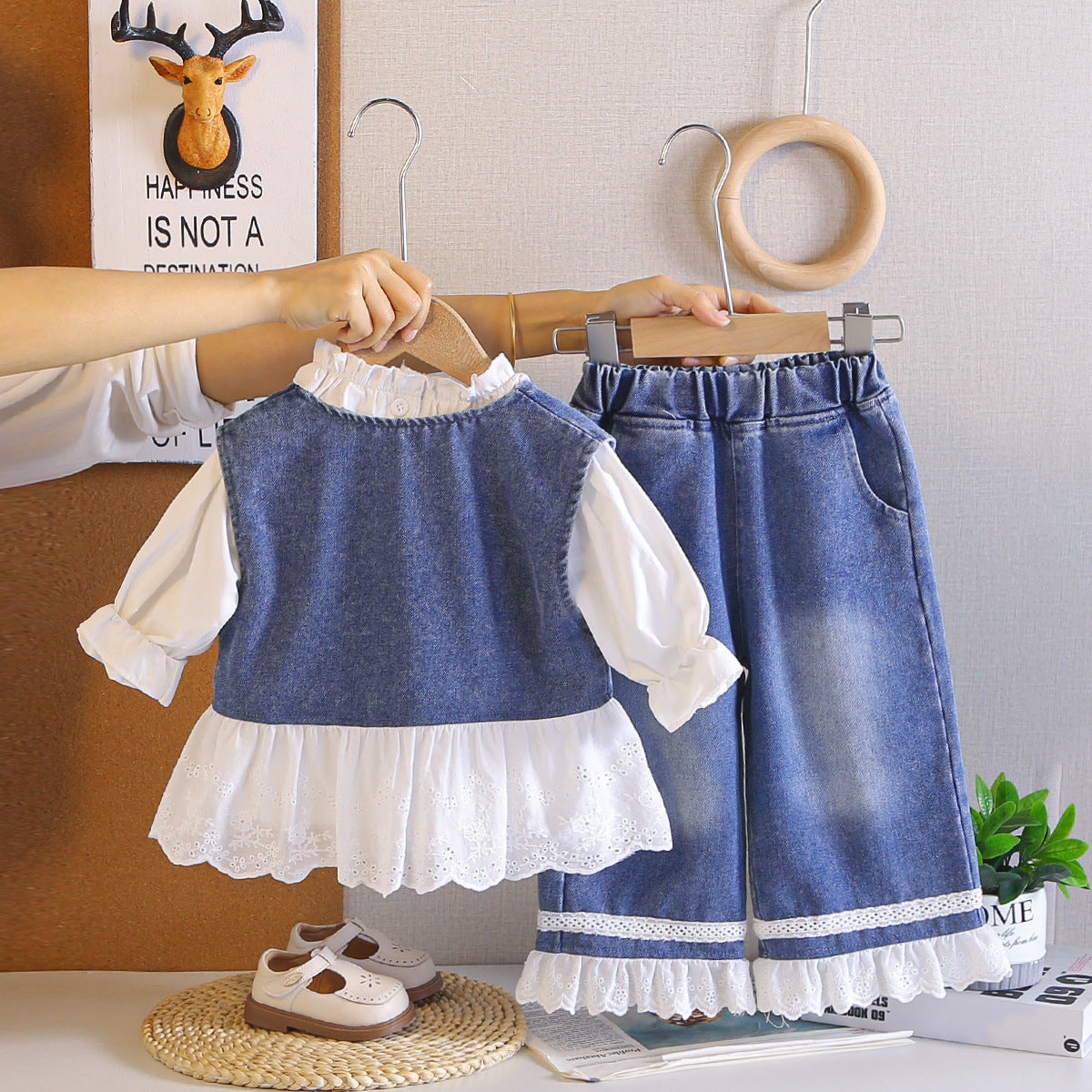 Cowboy skirt long sleeved three piece set baby and children's clothing