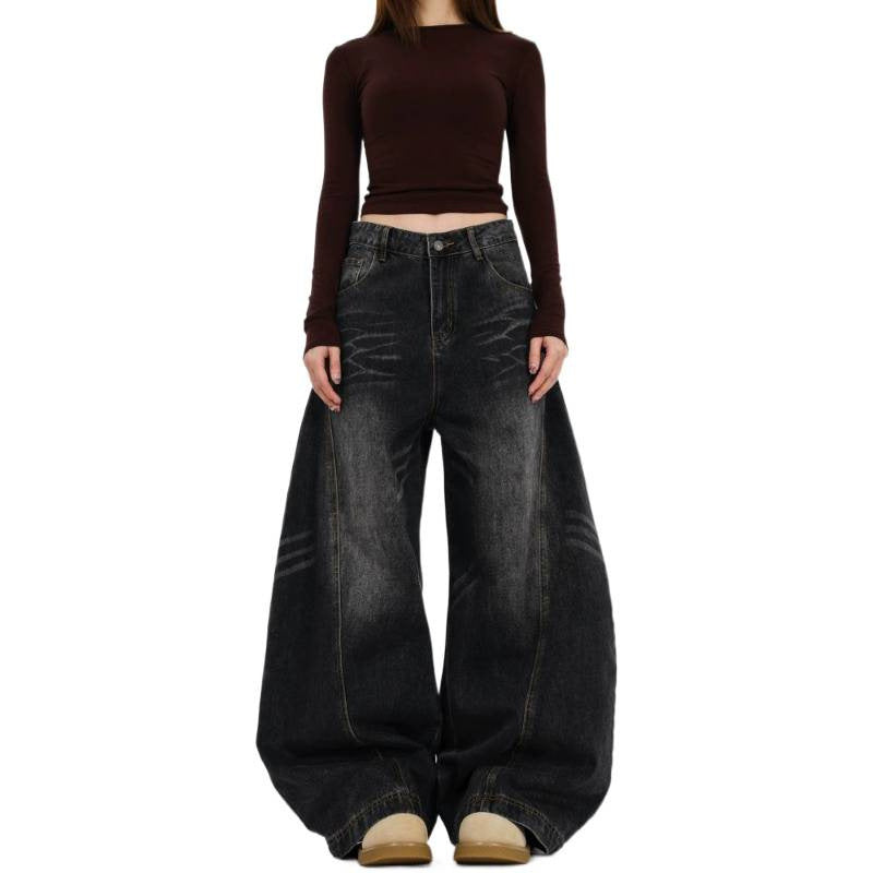Women's Distressed Relaxed Fit Wide-Leg Denim Jeans