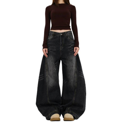 Women's Distressed Relaxed Fit Wide-Leg Denim Jeans