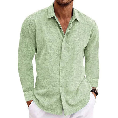 Men's Linen Long Sleeve T-Shirt Loose Sweatshirt Solid Color Long Sleeve Cotton Linen Shirt Men Oversize Shirt