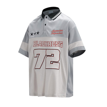 Tennis Grey Polo Shirt for Men Summer Personality Short Sleeve