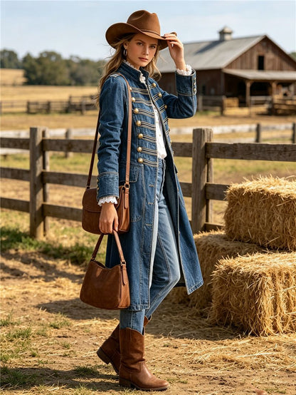 Western Style Denim Mid-Length Coat