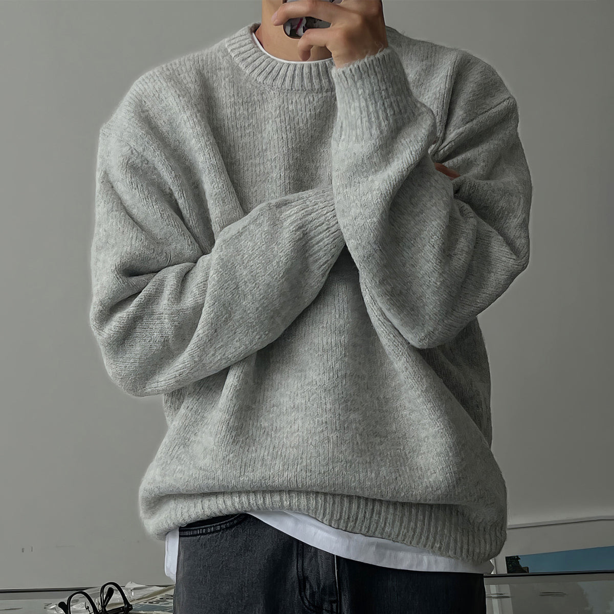 Mens Solid Color Knit Sweater