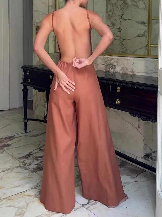 Bruine halterrug jumpsuit