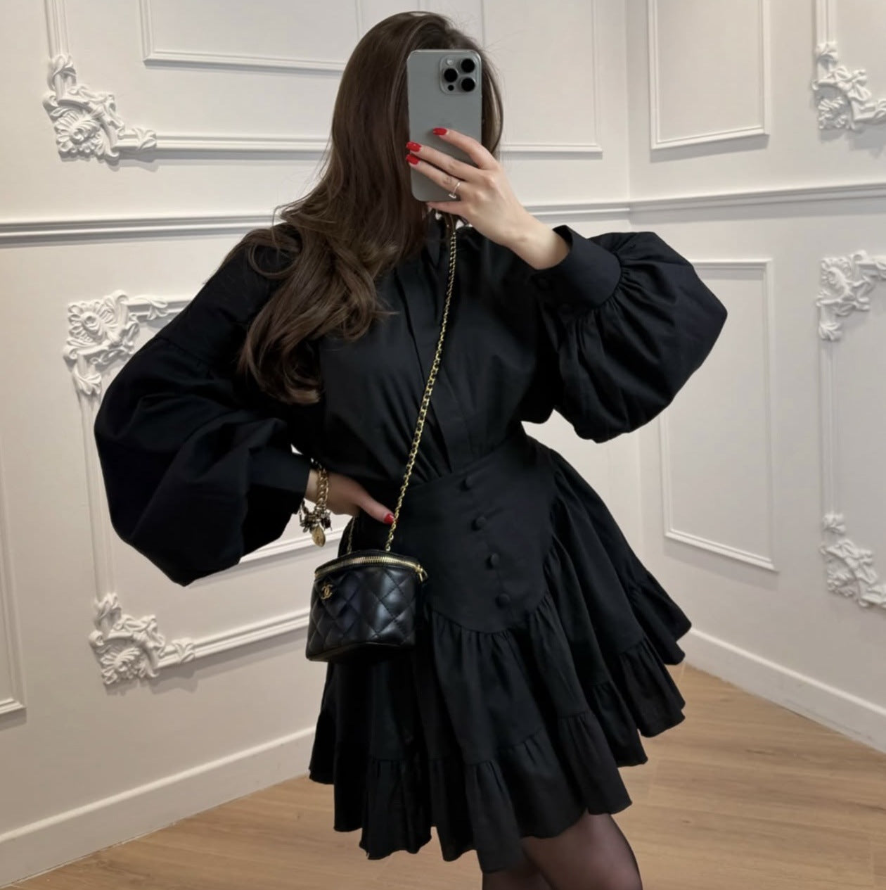 Women's Fashion Lapel Buttoned Blouse with Ruffle Hem Skirt Set